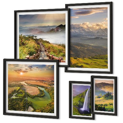 Sada obrazov nad pohovku Vodopády v horských krajinách