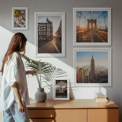 Očarujúca mestská architektúra sada obrazov nad pohovku