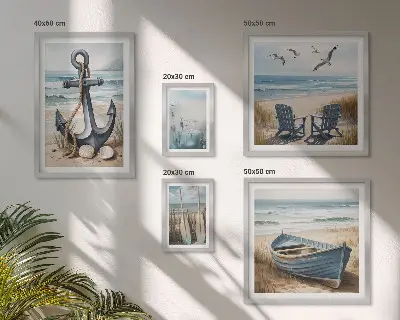 Galéria obrazov na stenu inšpirácie v prímorskom štýle s motívom morskej pláže