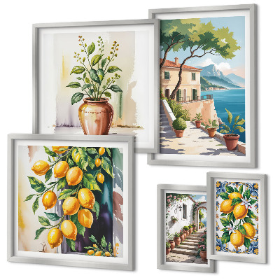 Sada obrazov nad pohovku Krajiny s citrusovými stromami a vegetáciou