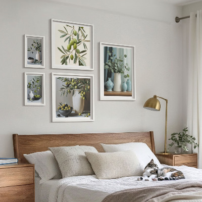 Sada obrazov nad pohovku Dekorácie zelených olív vo váze