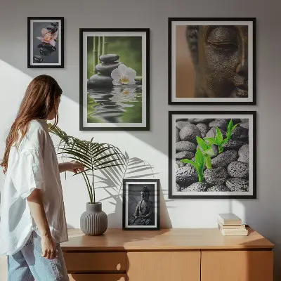 Sada obrazov nad pohovku s relaxačnou zenovou atmosférou
