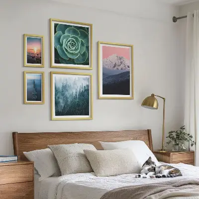 Sada obrazov nad pohovku s motívom boho krajiny, hôr a mora