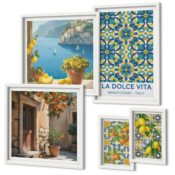 Sada obrazov nad pohovku Talianske citrusové kvety Amalfi