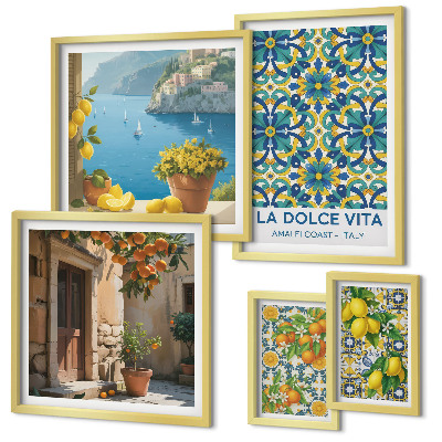 Sada obrazov nad pohovku Talianske citrusové kvety Amalfi