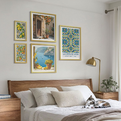 Sada obrazov nad pohovku Talianske citrusové kvety Amalfi