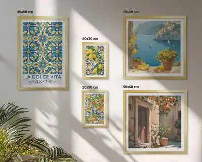 Sada obrazov nad pohovku Talianske citrusové kvety Amalfi sada obrazov nad pohovku s motívom talianskych citrusových kvetov z Amalfi