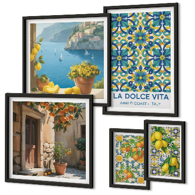 Sada obrazov nad pohovku Talianske citrusové kvety Amalfi