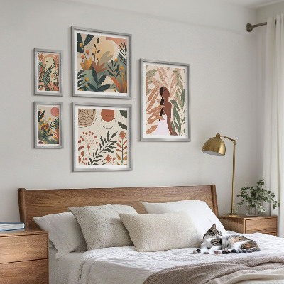 Sada obrazov nad pohovku Boho štýl s rastlinnou postavou