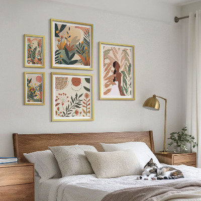 Sada obrazov nad pohovku Boho štýl s rastlinnou postavou