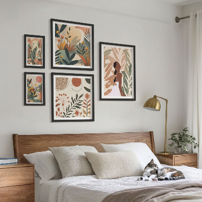 Sada obrazov nad pohovku Boho štýl s rastlinnou postavou