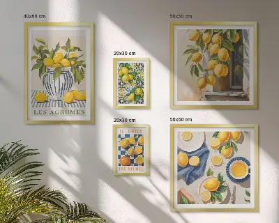 Sada obrazov nad pohovku s citrusovým provensálskym motívom