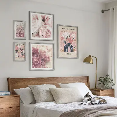 Kvetinové dekorácie v boho štýle sada obrazov nad pohovku