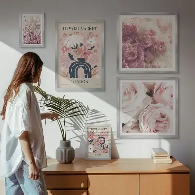 Kvetinové dekorácie v boho štýle sada obrazov nad pohovku