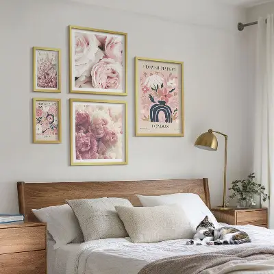 Kvetinové dekorácie v boho štýle sada obrazov nad pohovku