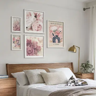 Kvetinové dekorácie v boho štýle sada obrazov nad pohovku