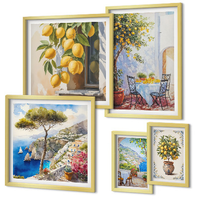 Sada obrazov nad pohovku Citrusové inšpirácie slnko