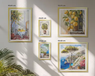 Sada obrazov nad pohovku citrusové inšpirácie so slnkom
