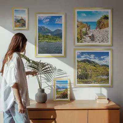 Sada obrazov nad pohovku s motívom krajiny hôr a pláží