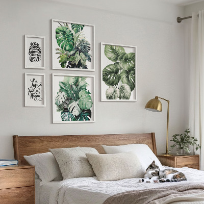 Sada obrazov nad pohovku Citáty s rastlinnými motívmi v boho štýle