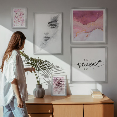 Sada obrazov nad pohovku Dámske portréty, kvety, pastel