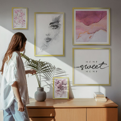 Sada obrazov nad pohovku Dámske portréty, kvety, pastel