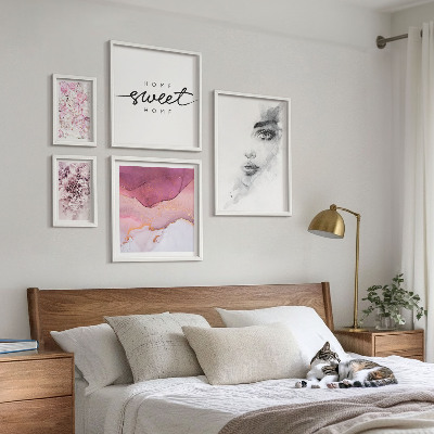 Sada obrazov nad pohovku Dámske portréty, kvety, pastel