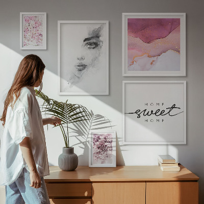 Sada obrazov nad pohovku Dámske portréty, kvety, pastel