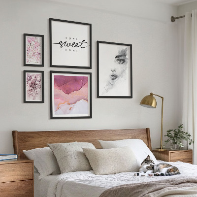Sada obrazov nad pohovku Dámske portréty, kvety, pastel