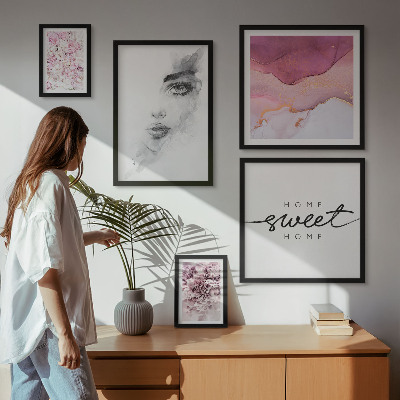 Sada obrazov nad pohovku Dámske portréty, kvety, pastel