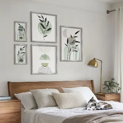 Sada obrazov nad pohovku štýlová grafika s motívom rastlín