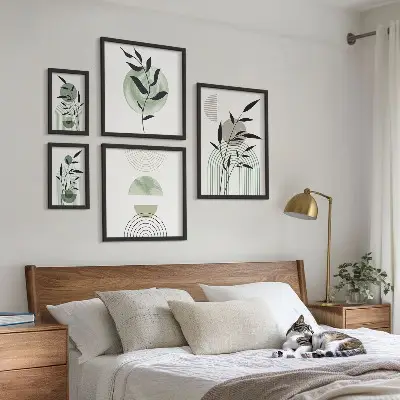 Sada obrazov nad pohovku štýlová grafika s motívom rastlín
