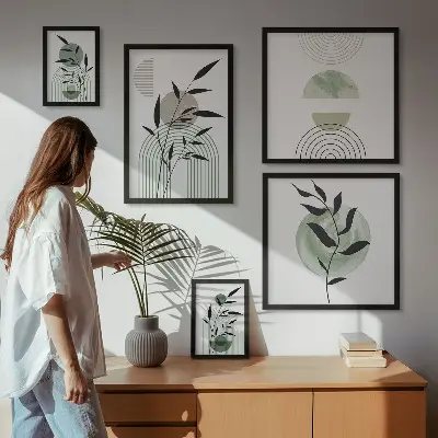 Sada obrazov nad pohovku štýlová grafika s motívom rastlín