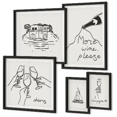 Galéria obrazov na stenu štýlové ilustrácie s motívom prípitku vínom