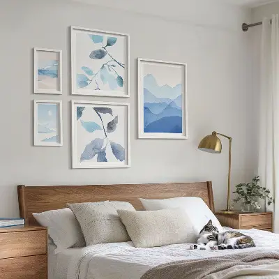 Galéria obrazov na stenu minimalistický modrý prírodný motív