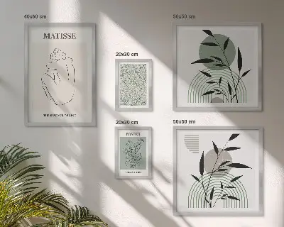 Sada obrazov nad pohovku so štýlovou grafikou rastlín