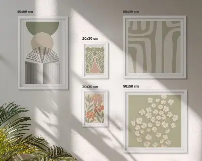 Galéria obrazov na stenu štýlová pastelová grafika s rastlinami