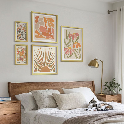 Sada obrazov nad pohovku Geometrické kvety v boho štýle