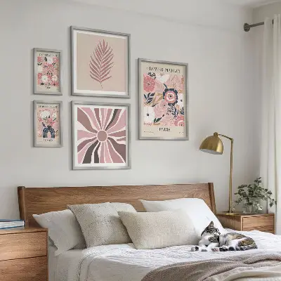 Sada obrazov nad pohovku s motívom kvetinových trhov v boho štýle