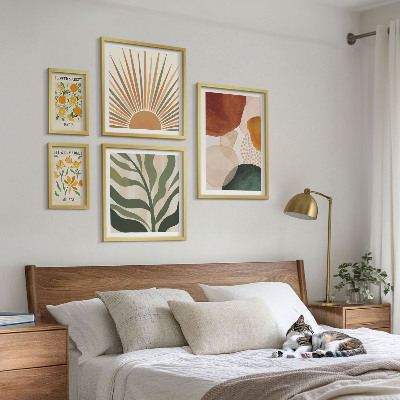 Sada obrazov nad pohovku Štýlová geometria rastlinnej grafiky