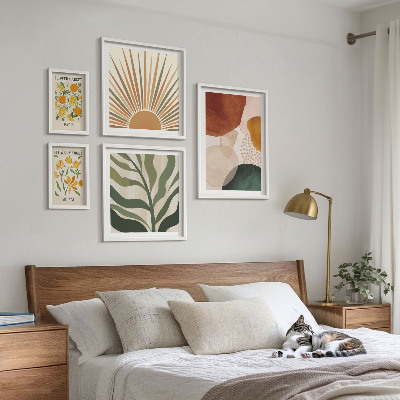 Sada obrazov nad pohovku Štýlová geometria rastlinnej grafiky