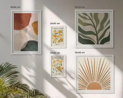 Sada obrazov nad pohovku štýlová rastlinná geometria