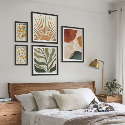 Sada obrazov nad pohovku Štýlová geometria rastlinnej grafiky