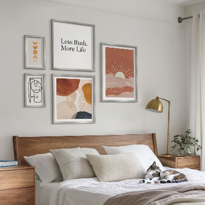 Sada obrazov nad pohovku Štýlová abstraktná grafika slnka