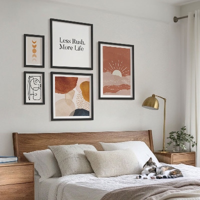 Sada obrazov nad pohovku Štýlová abstraktná grafika slnka