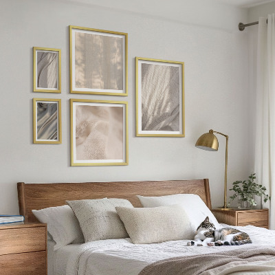 Sada obrazov nad pohovku Detailný záber na prírodné boho látky