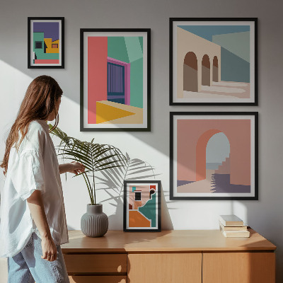 Sada obrazov nad pohovku Farebné ilustrácie mesta