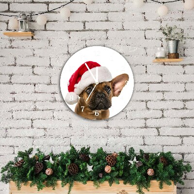 sklenené hodiny Okrúhly Buldog vianočný pes