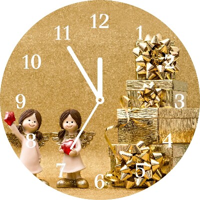 sklenené hodiny Okrúhly Vianočné darčeky, anjeli, ozdoby