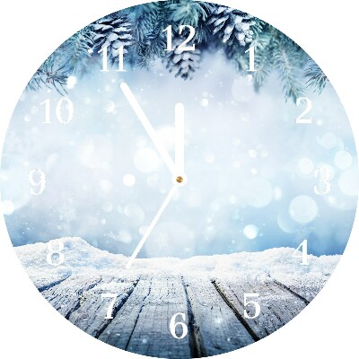 sklenené hodiny Okrúhly Zima. Sneh. Vianočný stromček
